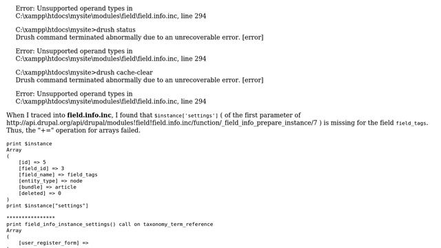 Drupal: Fatal error: Unsupported operand types in field.info.inc смотреть онлайн