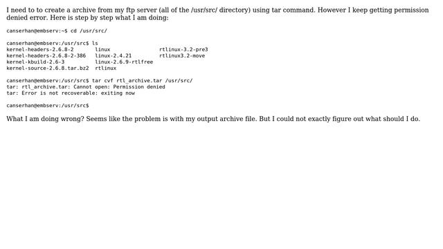 Ubuntu: "Cannot open: Permission denied" when creating a tar file смотреть онлайн