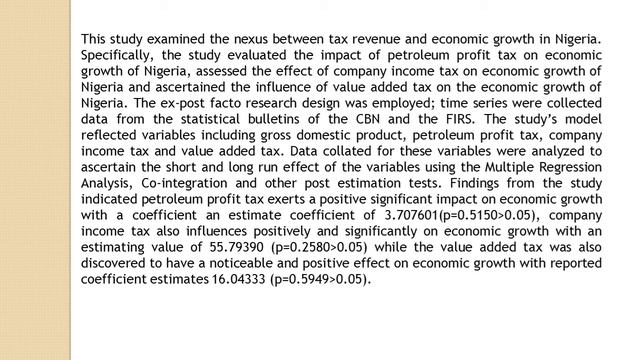 The Nexus between Tax Revenue and Economic Growth in Nigeria IJAEFA 42 45 55 смотреть онлайн
