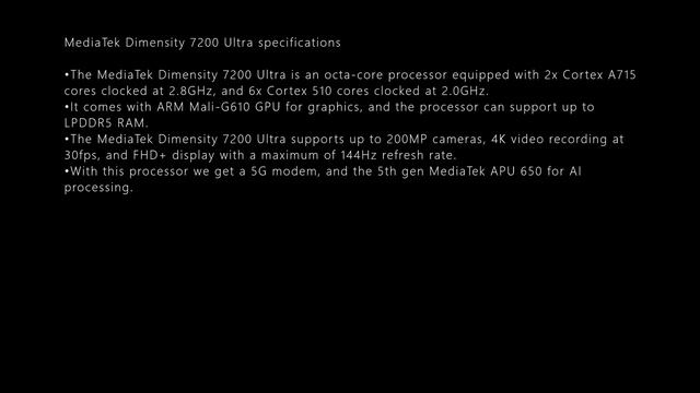 MEDIATEK DIMENSITY 7200 ULTRA PROCESSOR DETAILS смотреть онлайн