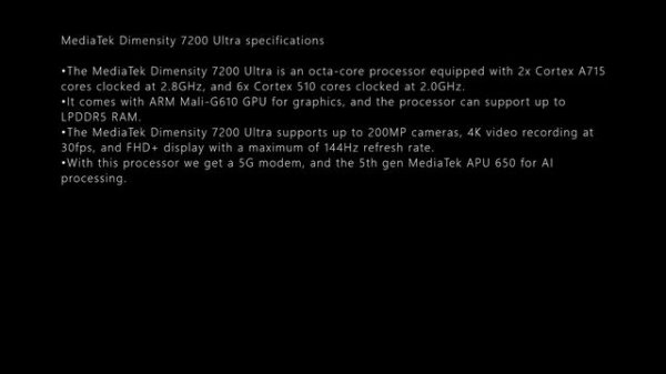 MEDIATEK DIMENSITY 7200 ULTRA PROCESSOR DETAILS
