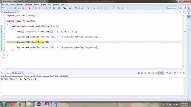 How to use fill(long[] a, long val) method of Java.util.Arrays Class? смотреть онлайн