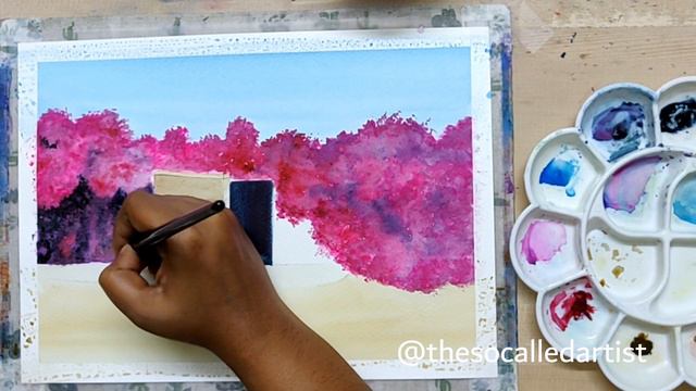 Bougainvillea Home | Easy Watercolor Landscape | Painting Tutorial смотреть онлайн