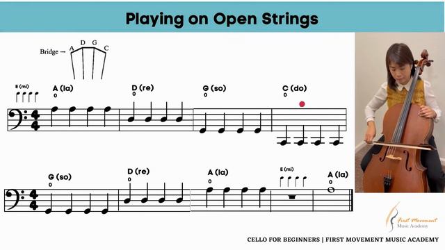 FMMA Cello for Beginners Level 1 - Open string warm up with Ms. Jocelyn Wei смотреть онлайн