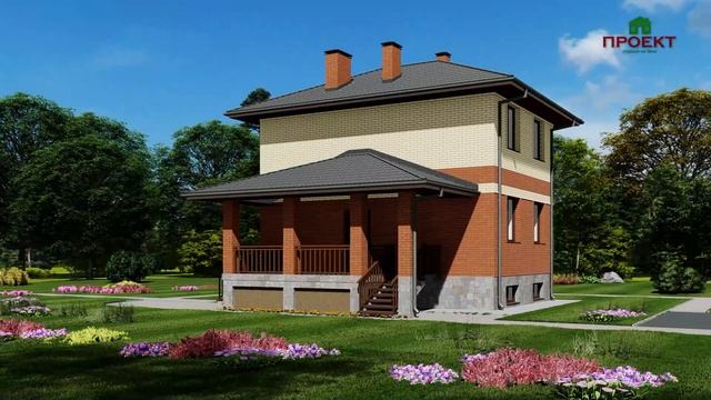 Проект двухэтажного дома с цокольным этажом, строительной площадью 190 м2. ПД-75 Гарутино