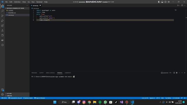 Bütün platformda çalışan mesaj spam botu. (6 satır :D - Python) смотреть онлайн