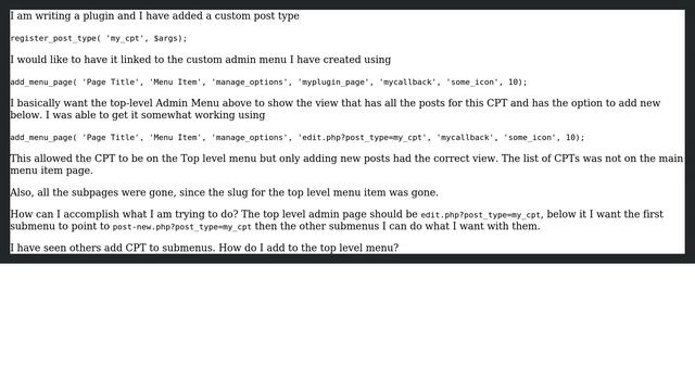 Wordpress: Add Custom Post Type as top level menu item for a custom page смотреть онлайн