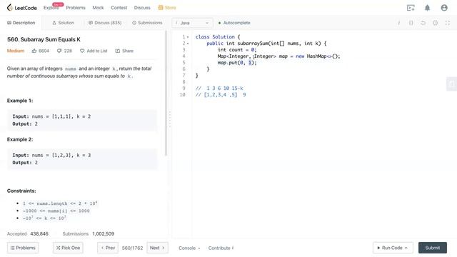Leetcode 560 - Subarray Sum Equals K (JAVA Solution Explained!) смотреть онлайн