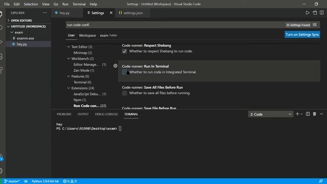 How to run code in terminal on VS code and change setting to default. смотреть онлайн