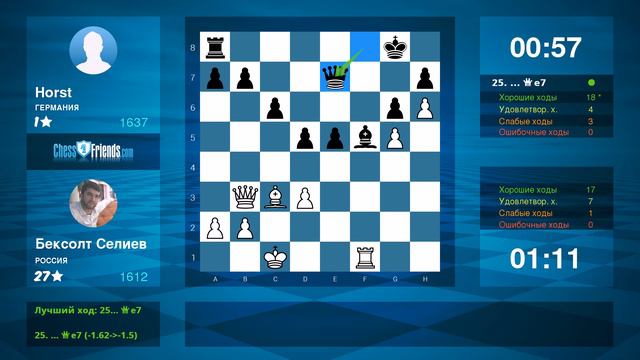 Chess Game Analysis: Бексолт Селиев - Horst : 1-0 (By ChessFriends.com) смотреть онлайн
