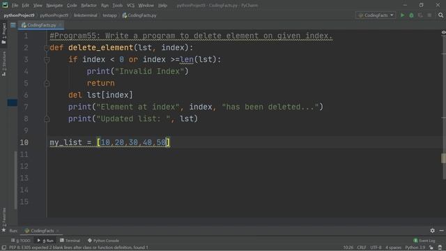 Delete Element From List | Program 55 | Solutions For Python 100 Exercises | CodingFacts смотреть онлайн