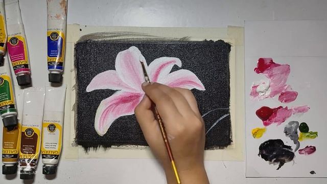 How to Paint with Acrylics | Stargazer Lily | Acrylic Painting on Canvas - Shwetha's Art смотреть онлайн