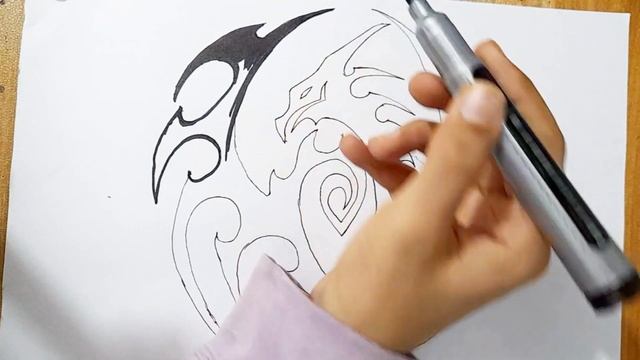 How to draw a tribal dragon || Tribal tattoo drawing смотреть онлайн