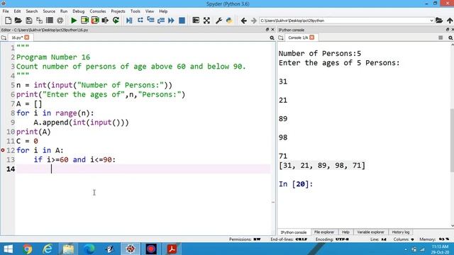 Python Lab Part 16: Count number of persons of age above 60 and below 90. смотреть онлайн