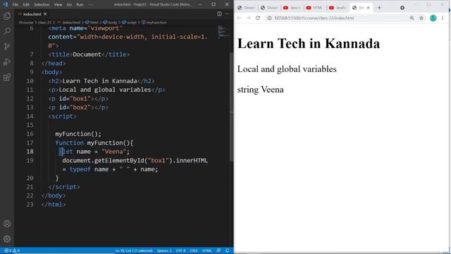 Local and Global Variables in JavaScript || JavaScript tutorial in Kannada || JS in Kannada смотреть онлайн