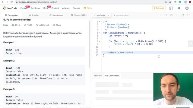 LeetCode solutions explanation JavaScript. Problem #9 - Palindrome Number смотреть онлайн