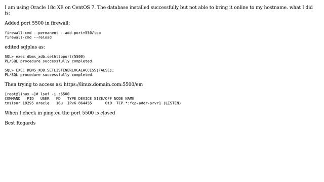 Databases: Not able to access Oracle manager online. Port 5500 is closed смотреть онлайн