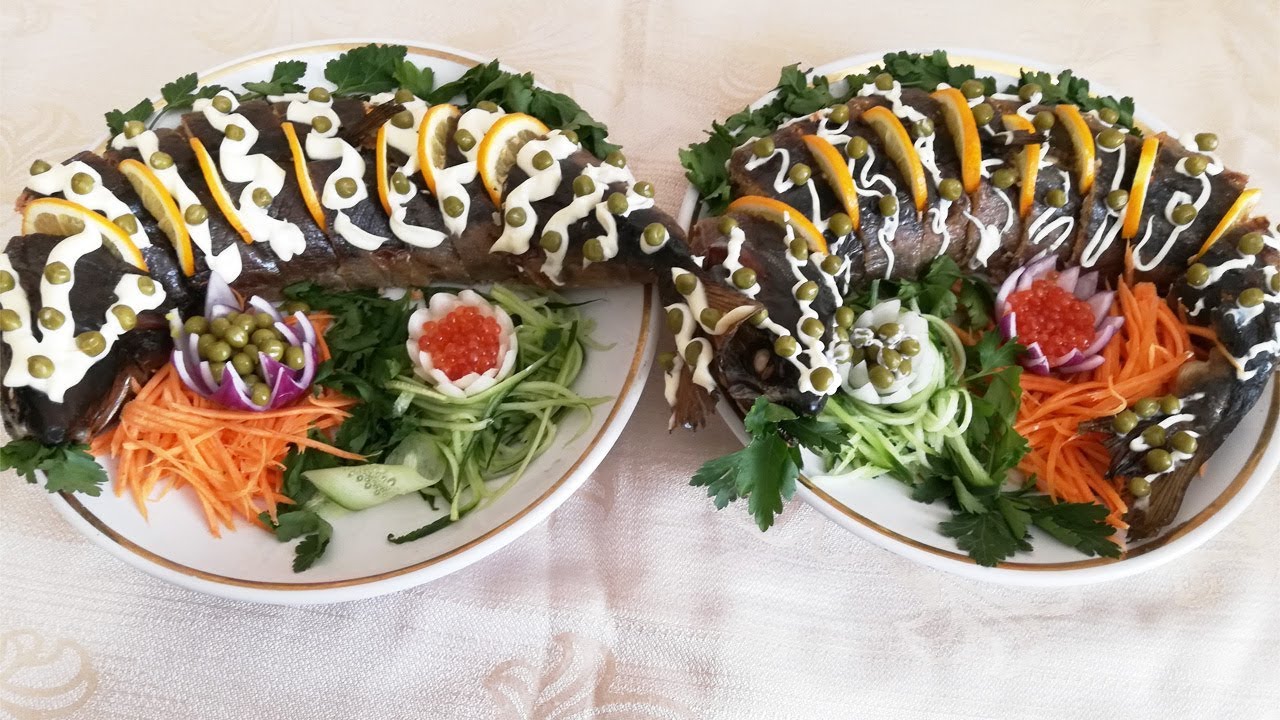Рыба фаршированная грибами с овощами на праздничный стол.