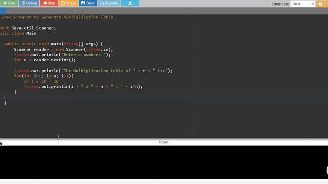 Java Program to print Multiplication Table смотреть онлайн