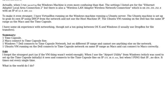 Apple: Time Capsule network, Windows machine on different subnet? смотреть онлайн
