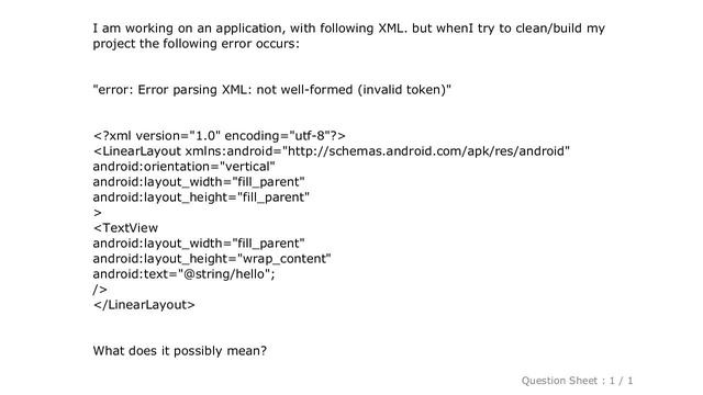 Android : error: Error parsing XML: not well-formed (invalid token) ...? смотреть онлайн
