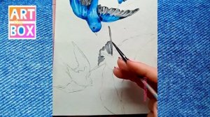 Как нарисовать птиц СИНИЧЕК в полете акварельными красками? Painting BIRDS watercolour step by step