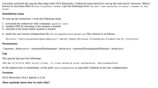 Apple: How to fix permission denied for home folder with Apache in Mavericks? смотреть онлайн