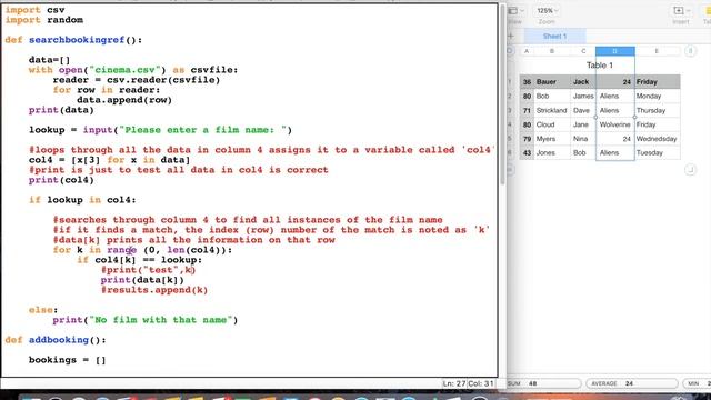Python cinema booking database 3: searching a csv file смотреть онлайн