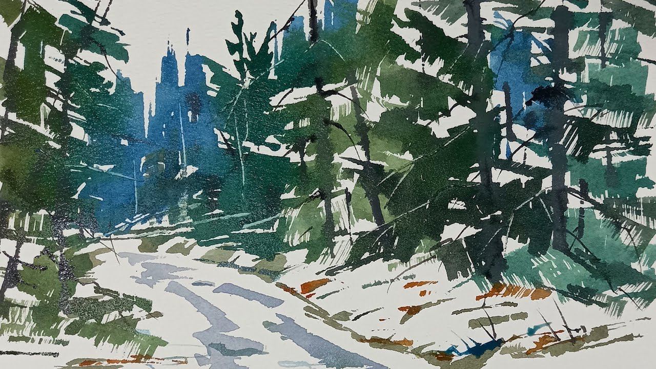 Тайга, цветная графика акварелью смотреть онлайн