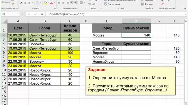 Как в excel найти сумму ячеек, удовлетворяющих условию? смотреть онлайн