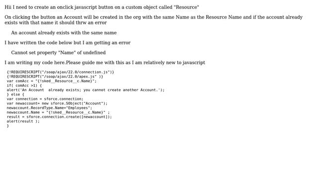 Salesforce: OnClick javascript: Getting an error "Cannot set property "Name" of undefined" смотреть онлайн