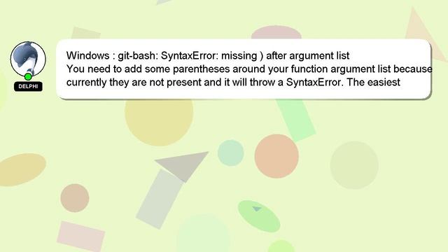 Windows : git-bash: SyntaxError: missing ) after argument list смотреть онлайн