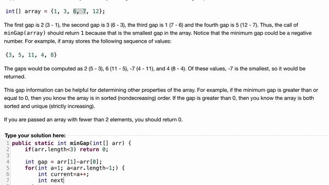 Java Practice It | Exercise 7.9: minGap | arrays, array methods, for loop, conditions смотреть онлайн