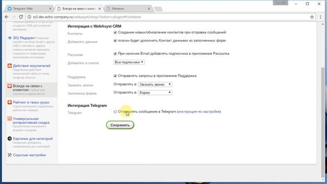 Интеграция с Telegram для плагина Всегда на связи с клиентом Shop-script смотреть онлайн