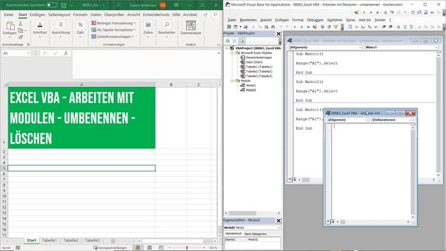 VBA: Arbeiten mit Modulen - Makros aufzeichnen & organisieren, Module erstellen, umbenennen, lösche смотреть онлайн