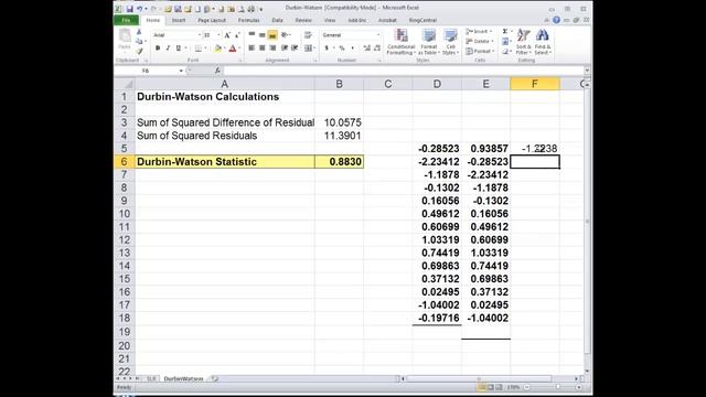 Computing Durbin-Watson Statistic in Excel смотреть онлайн