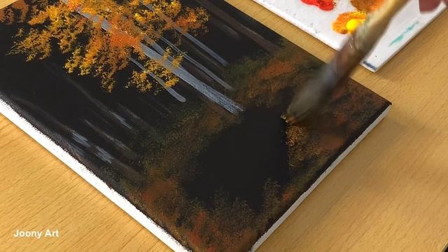 How to draw a Forest on Black Canvas / Acrylic Painting for Beginners #285 смотреть онлайн