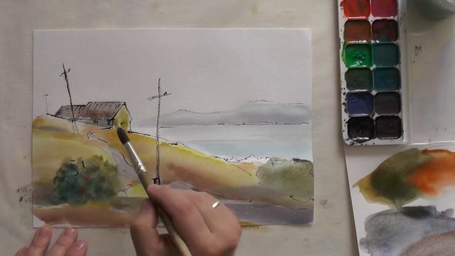 Как рисовать акварелью. Пейзаж. У большой воды. смотреть онлайн