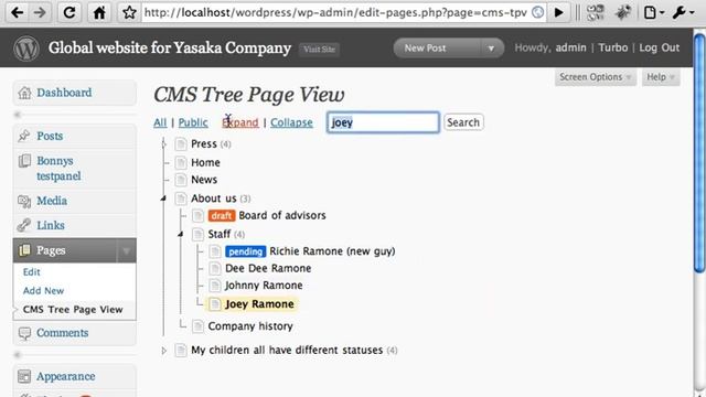 Screencast of CMS Tree Page View - Wordpress page management plugin смотреть онлайн