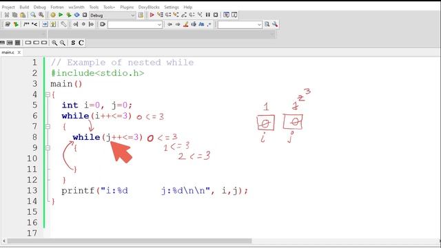 Programming in C: Explanation of Nested while loop with programming examples смотреть онлайн