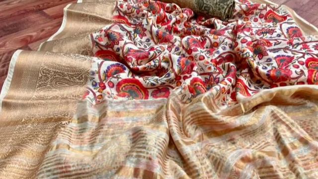 Handloom ||Lenin|| with ||digital printed sarees.|| price:1299 free shipping || смотреть онлайн