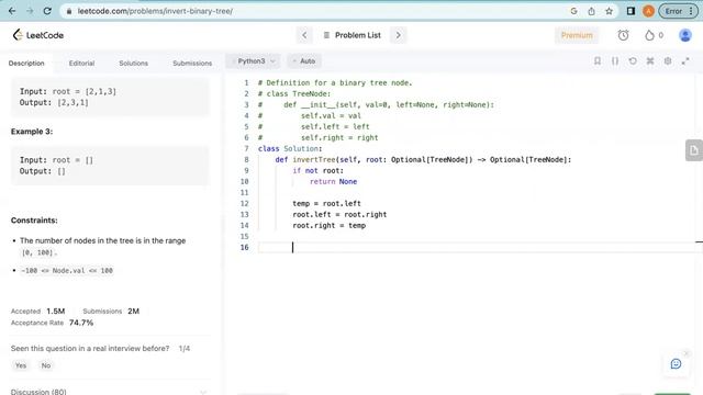 226. Invert Binary Tree leetcode (python) смотреть онлайн