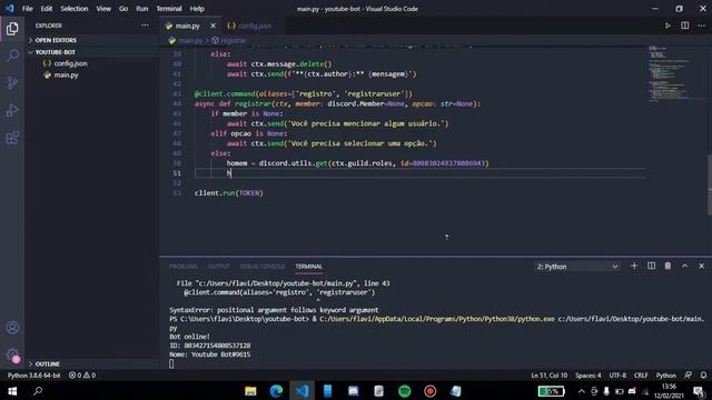 [4] COMO CRIAR BOT DISCORD - REGISTRO DE USUÁRIO - PYTHON [PT/BR] смотреть онлайн
