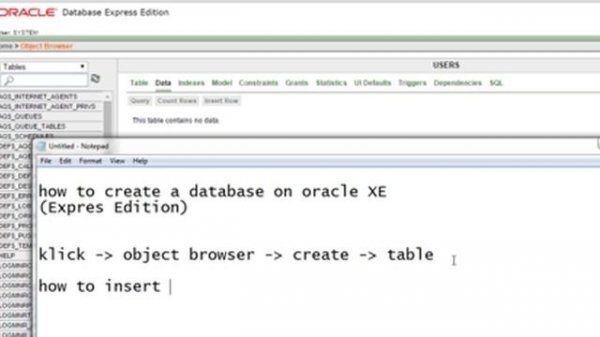 create table on oracle 10g XE