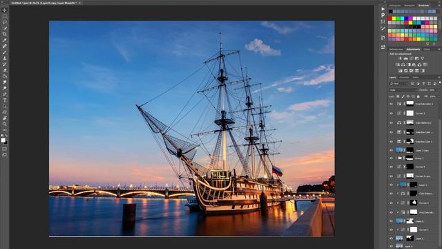 Cityscape retouching (frigate) - Ретушь городского пейзажа (фрегат) смотреть онлайн
