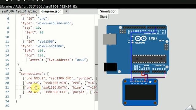 Wokwi SSD 1306 Arduino Emulator смотреть онлайн