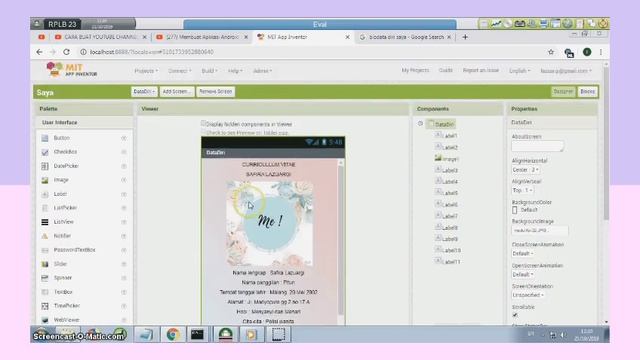 TUTORIAL CARA PEMBUATAN APLIKASI PROFIL DATA DIRI DI MIT APP INVENTOR