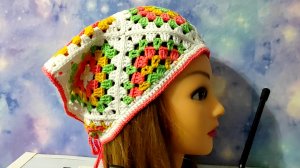 Косынка из остатков пряжи крючком. Косочек из мотивов для начинающих.