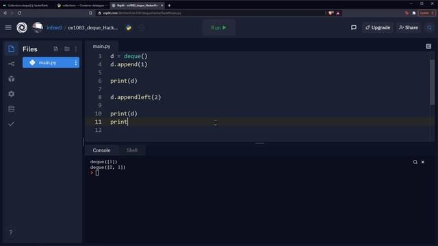 Python Ejercicio: 1083 1/2 HackerRank Operaciones Esenciales con Estructura de Datos colección dequ смотреть онлайн