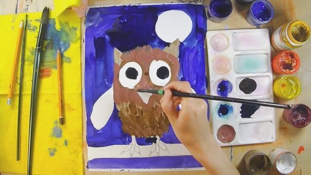 Как нарисовать сову - урок рисования для детей 4-6 лет. Дети рисуют совушку поэтапно смотреть онлайн